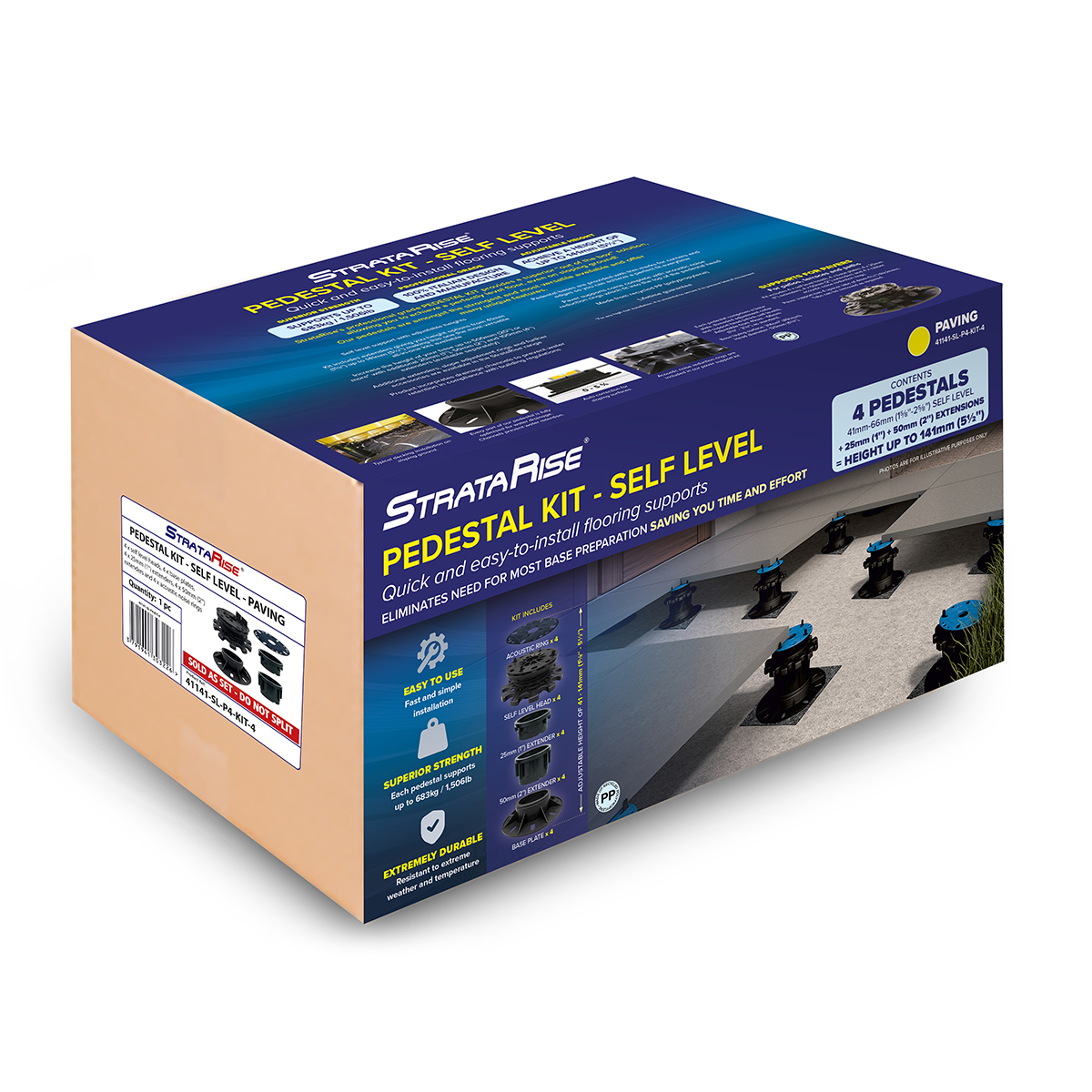 4 pack - 41 to 141mm pedestal kit for pavers